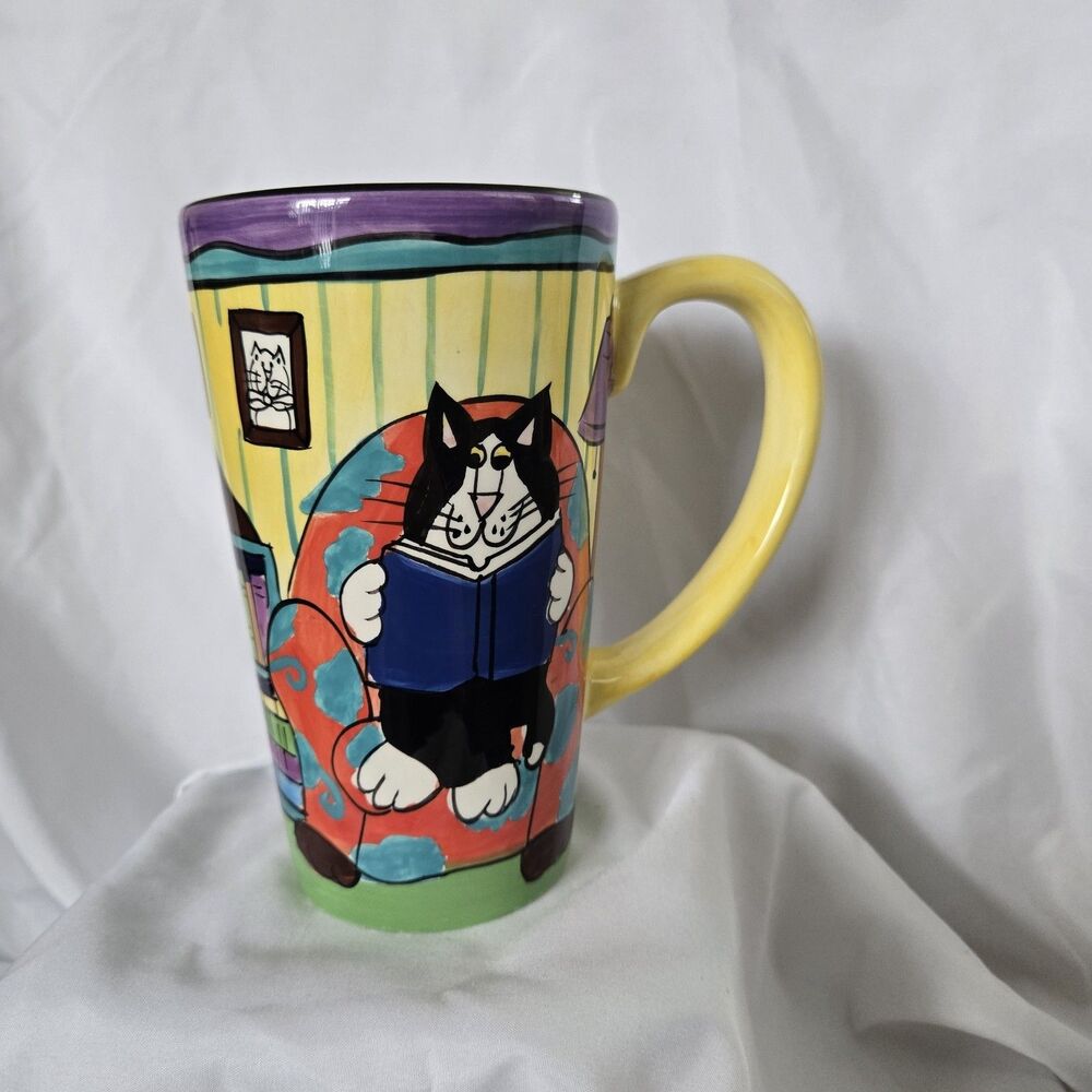 Vintage Candace Reiter Catzilia Tall Coffee Mug Cute Cat & Dog Reading Newspaper